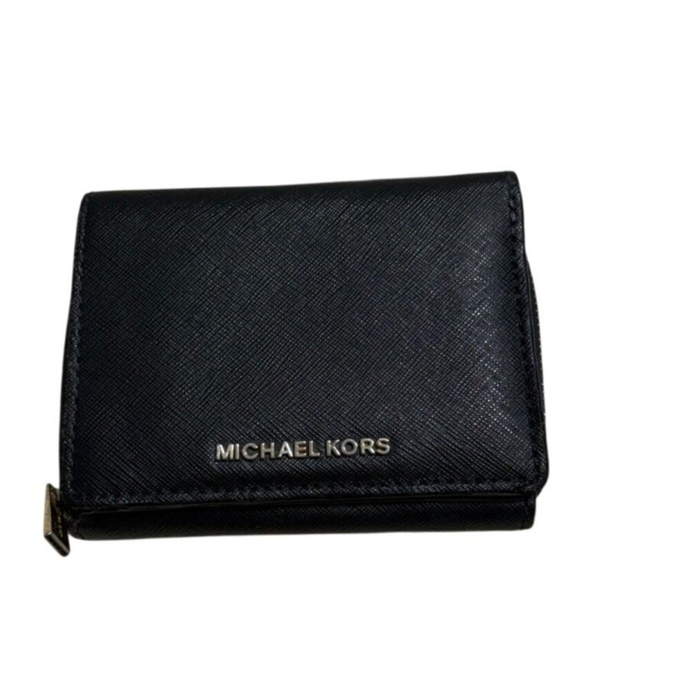 MIchael Kors Jet Set Slim Wallet Saffiano Leather Black MK Gold Hardware